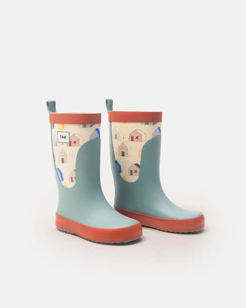 7a.m. Enfant Canada - Rain Boots - Rainy Houses Teal - ella+elliot