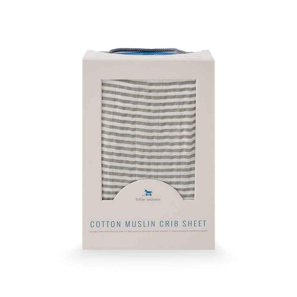 Little Unicorn Canada - Cotton Muslin Crib Sheet - Grey Stripe - ella+elliot