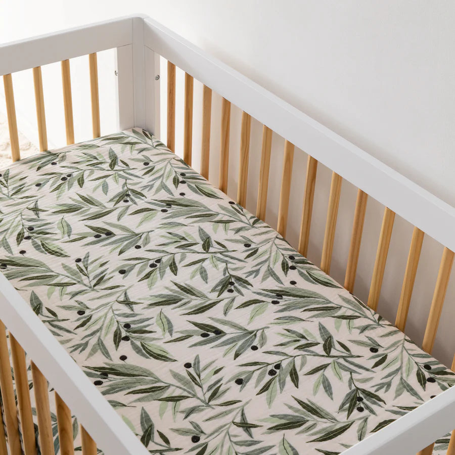 Olive green top crib sheet