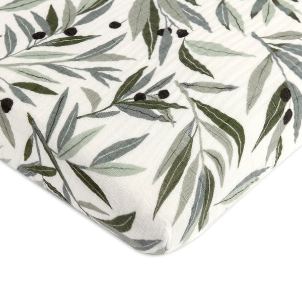 Babyletto Canada - Muslin Mini Crib Sheet - Olive Branches - ella+elliot