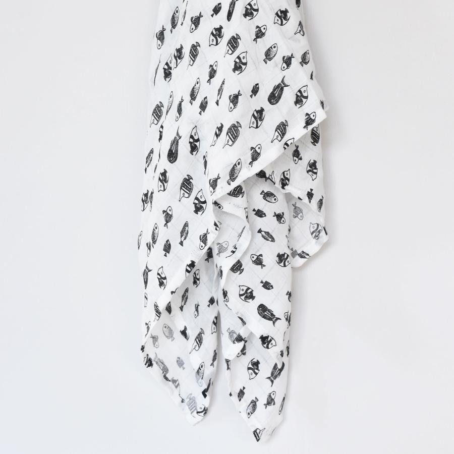 Wee Gallery Canada - Fish Organic Muslin Swaddle - ella+elliot